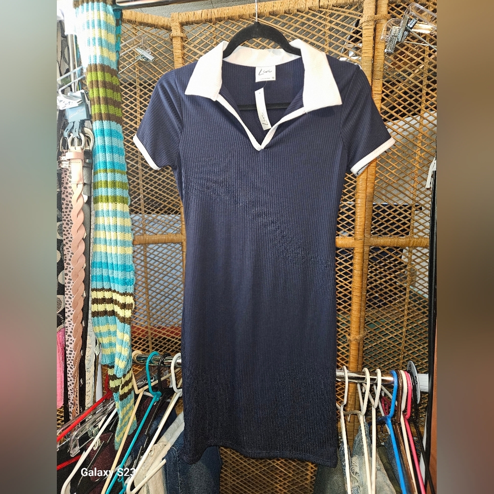 Navy Blue Collared Dress